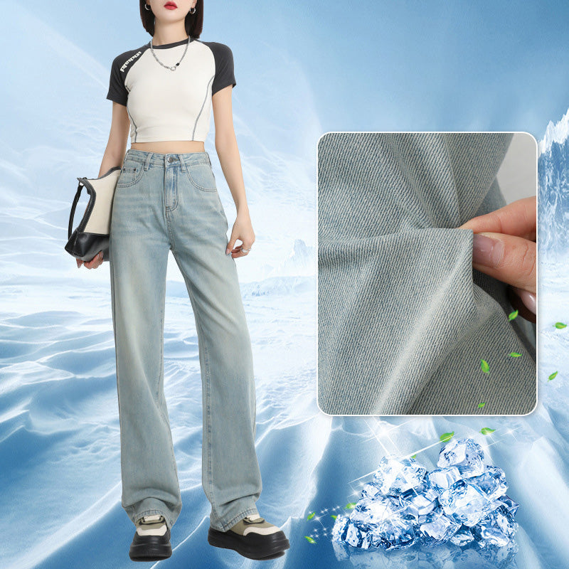 Lyocell Wijde pijpen jeans met hoge taille