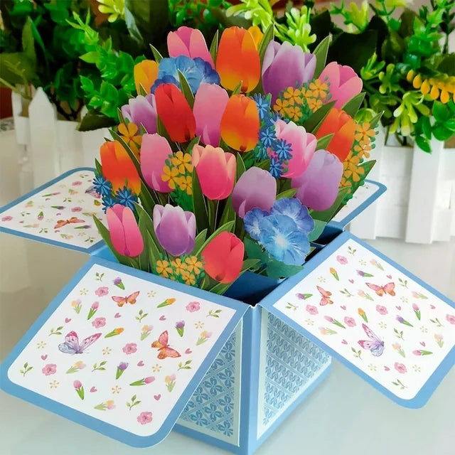 Moederdaguitverkoop 3D pop-up bloemboeketkaart