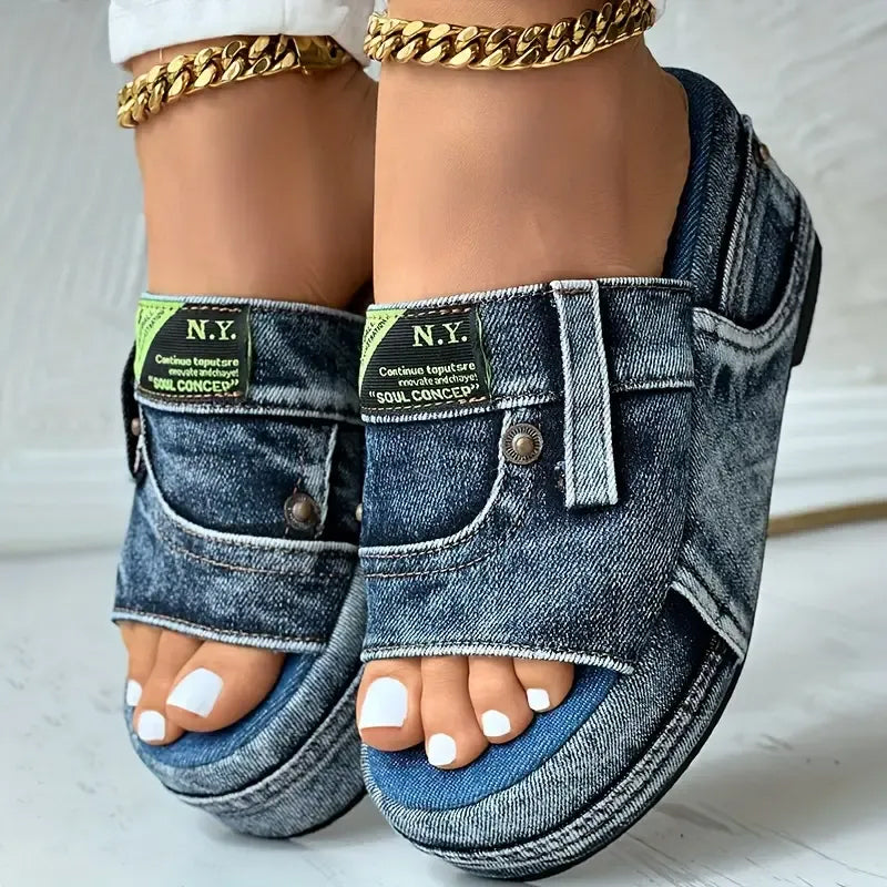 Denim platformsandalen voor dames