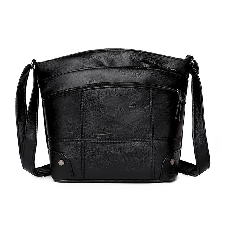 Zacht lederen schoudertas met meerdere vakken en grote capaciteit