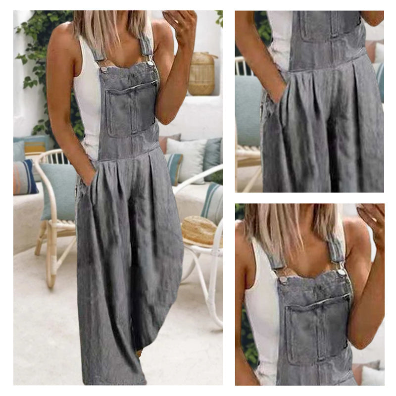 Casual denim overall met wijde pijpen en zakken