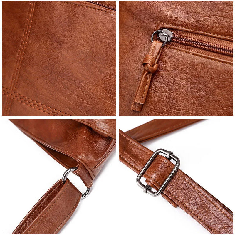 Zacht lederen schoudertas met meerdere vakken en grote capaciteit