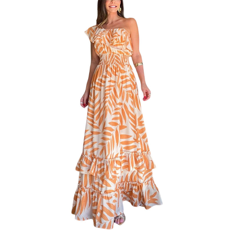 Plant Smiles bedrukte off-shoulder maxi-jurk met elastische taille