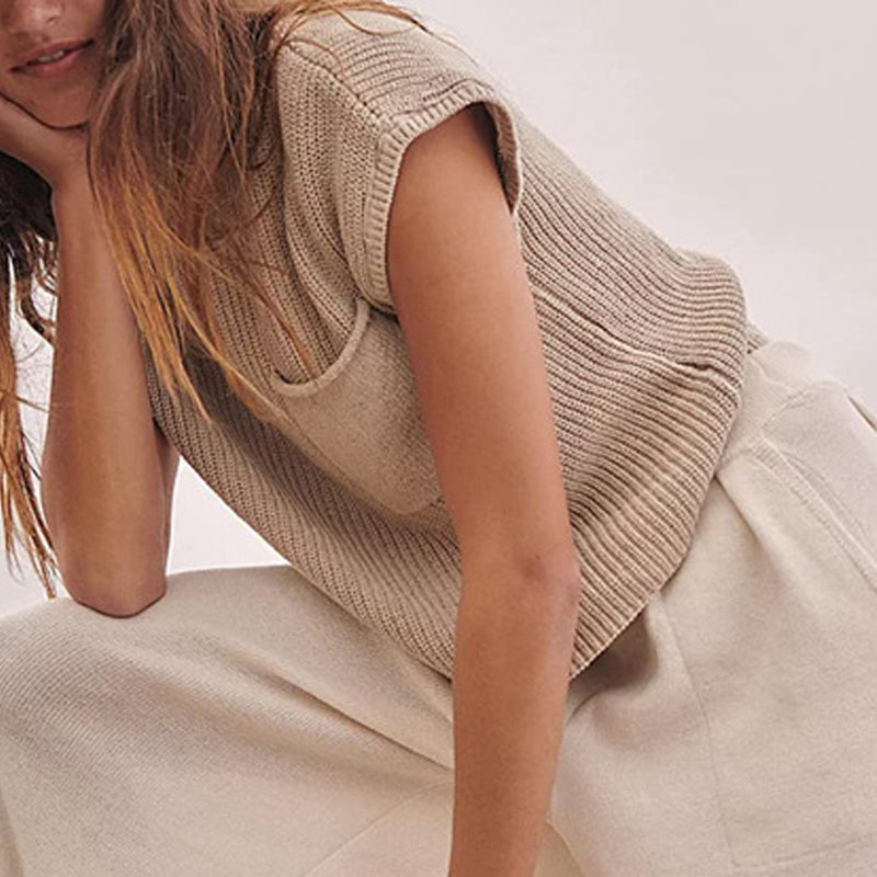 Effen kleur gebreide tweedelige damesset