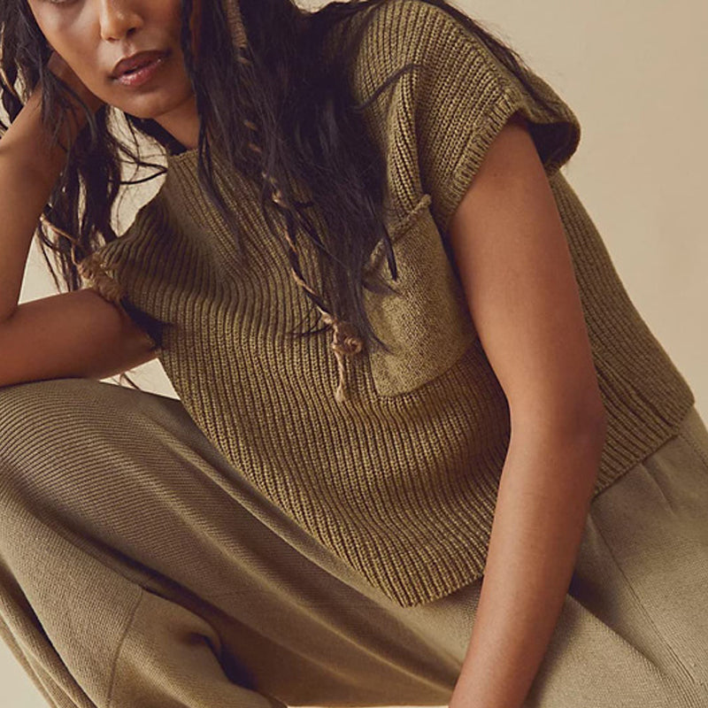 Effen kleur gebreide tweedelige damesset