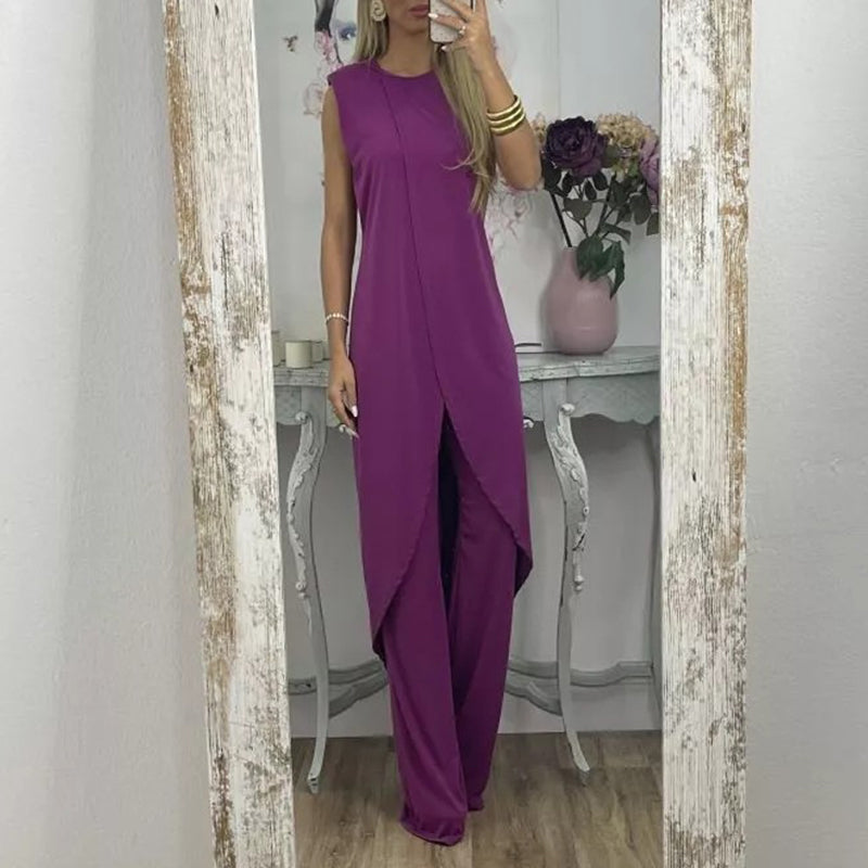 Tweedelige mouwloze damesset met ronde hals