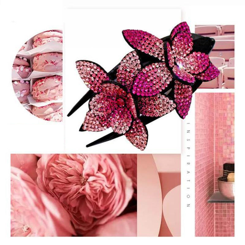 Strass dubbele bloem haarclip