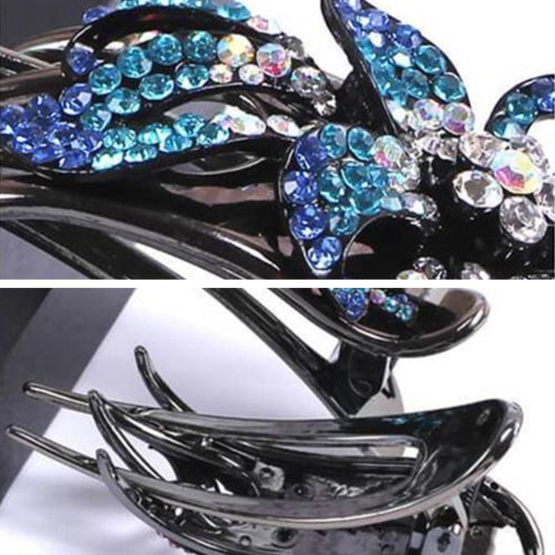 Strass dubbele bloem haarclip