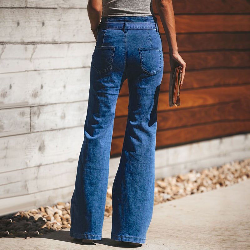 Dames Hoge Taille Wijde Benen Denim Jeans