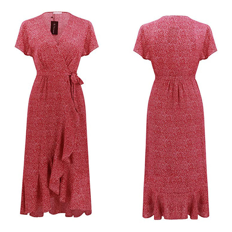 Boho zomerjurk met V-hals en stippen