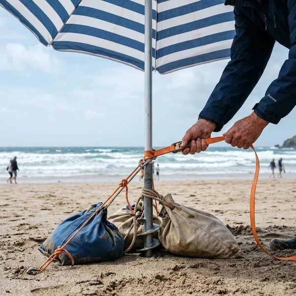 Zet de parasol tegen de wind in
