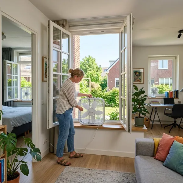 Kamer afkoelen met een ventilator bij het raam