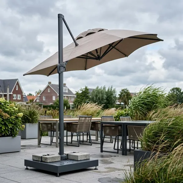 welke parasol kan het beste tegen wind
